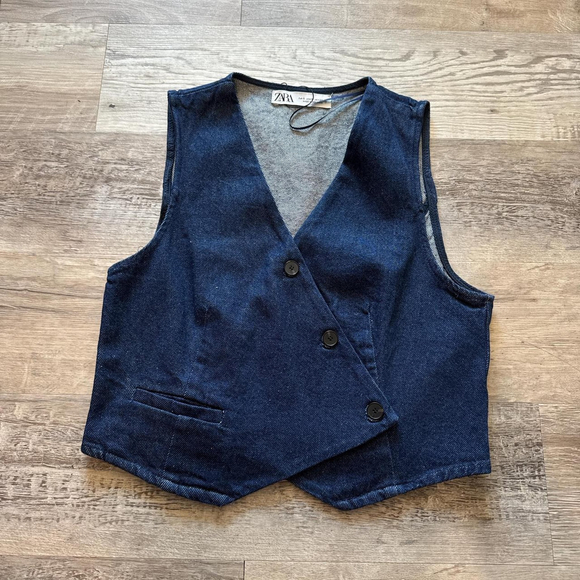 zara Jackets & Blazers - ZARA DOUBLE-BREASTED DENIM VEST - BRAND NEW WITH TAG - SIZE S